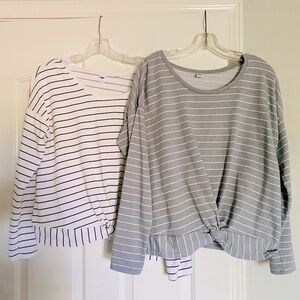 Old Navy Women’s Bundle of 2 Twist Front Sweaters Tops Gray & White Medium M